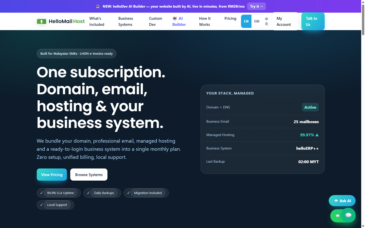 HelloMailHost homepage